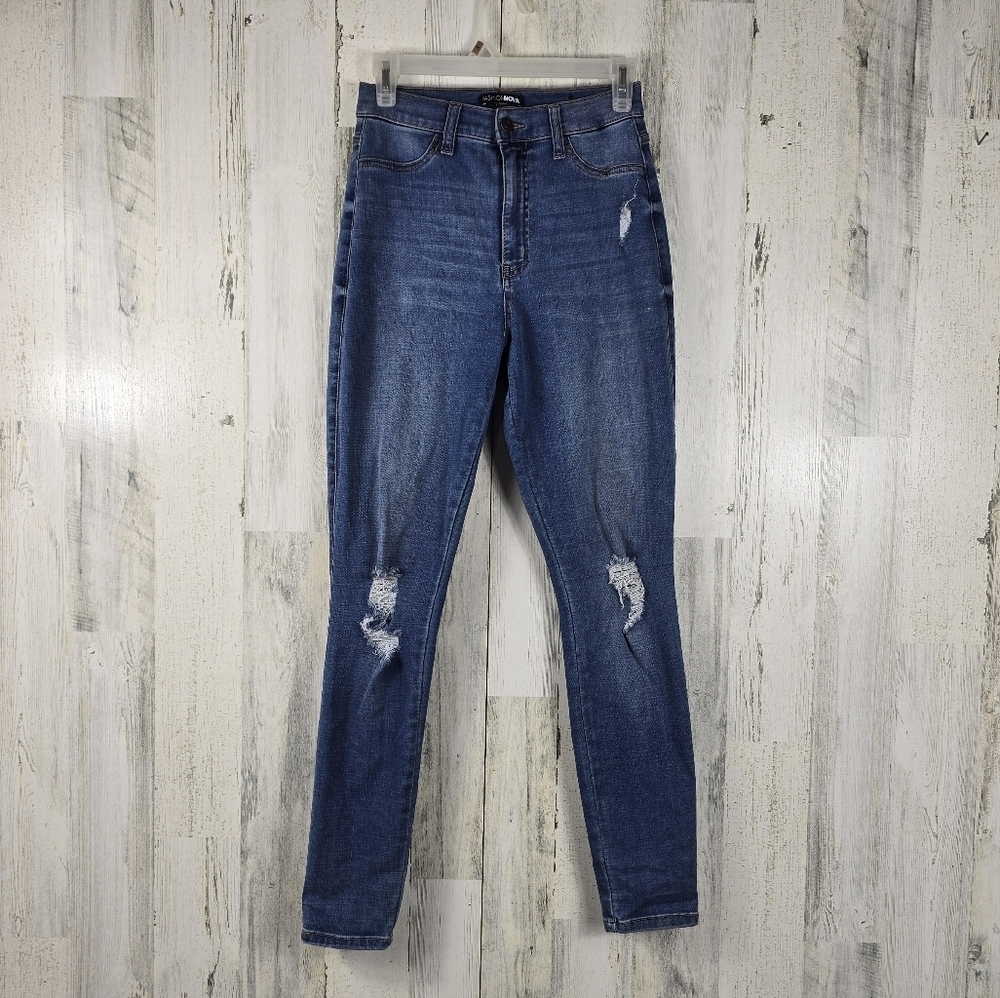 Fashion Nova high rise ripped skinny blue denim jeans juniors size 5/27